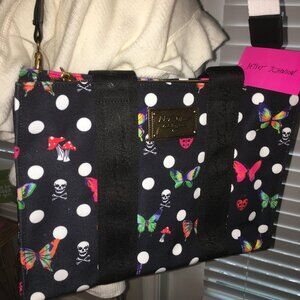 Skull Butterfly Mushroom Tote Bag Betsey Johnson  14x11